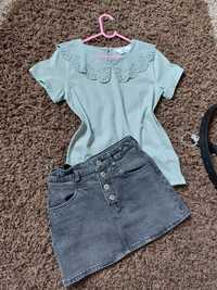 Nowa bluzka h&m dla dziewczyn zestaw ze spódniczką dżinsową r. 140-146