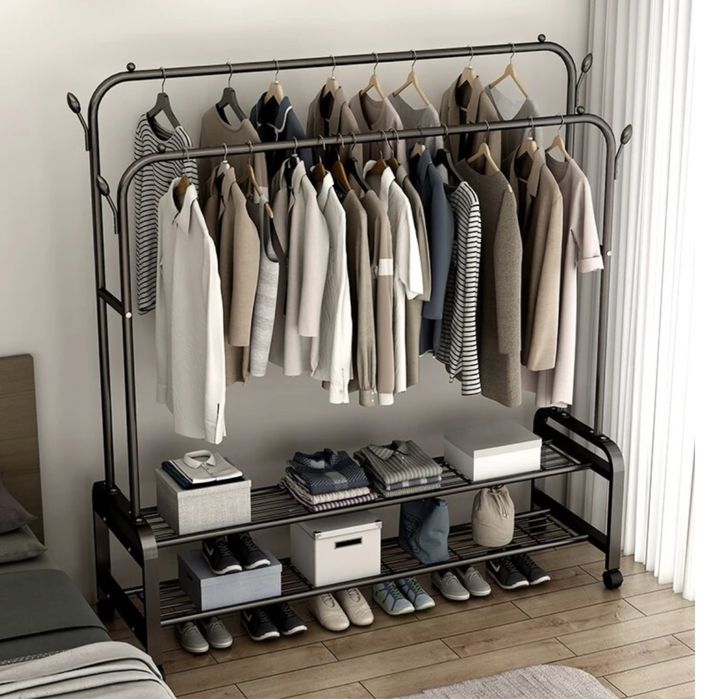 Двойная напольная вешалка стойка для одежды