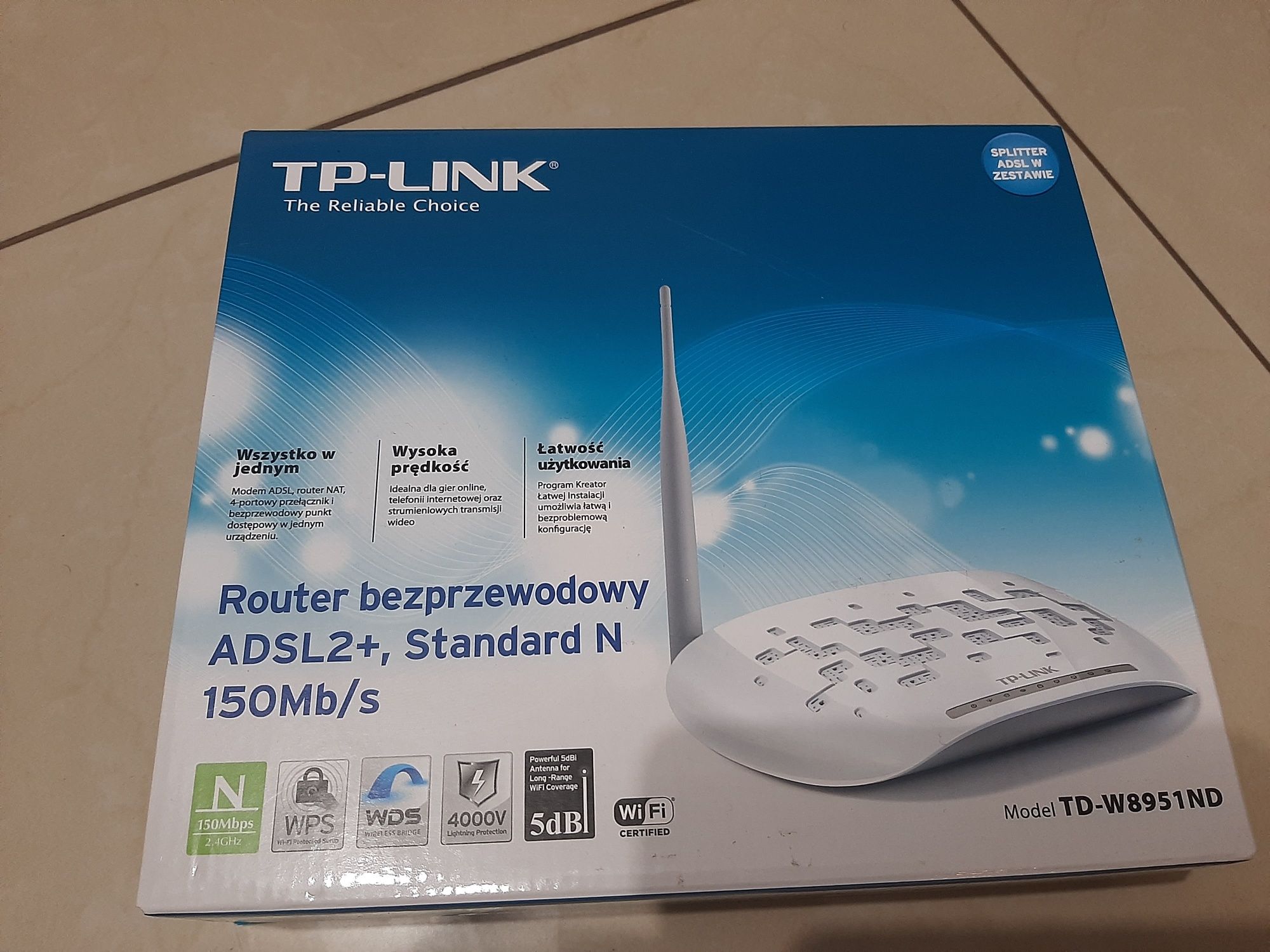 Router bezprzewodowy ADSL2+ , Standard N  150 Mb/s