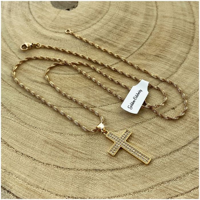 Złoty Łańcuszek Singapur + Krzyżyk Z Cyrkoniami Komunia Chrzest + Dedy