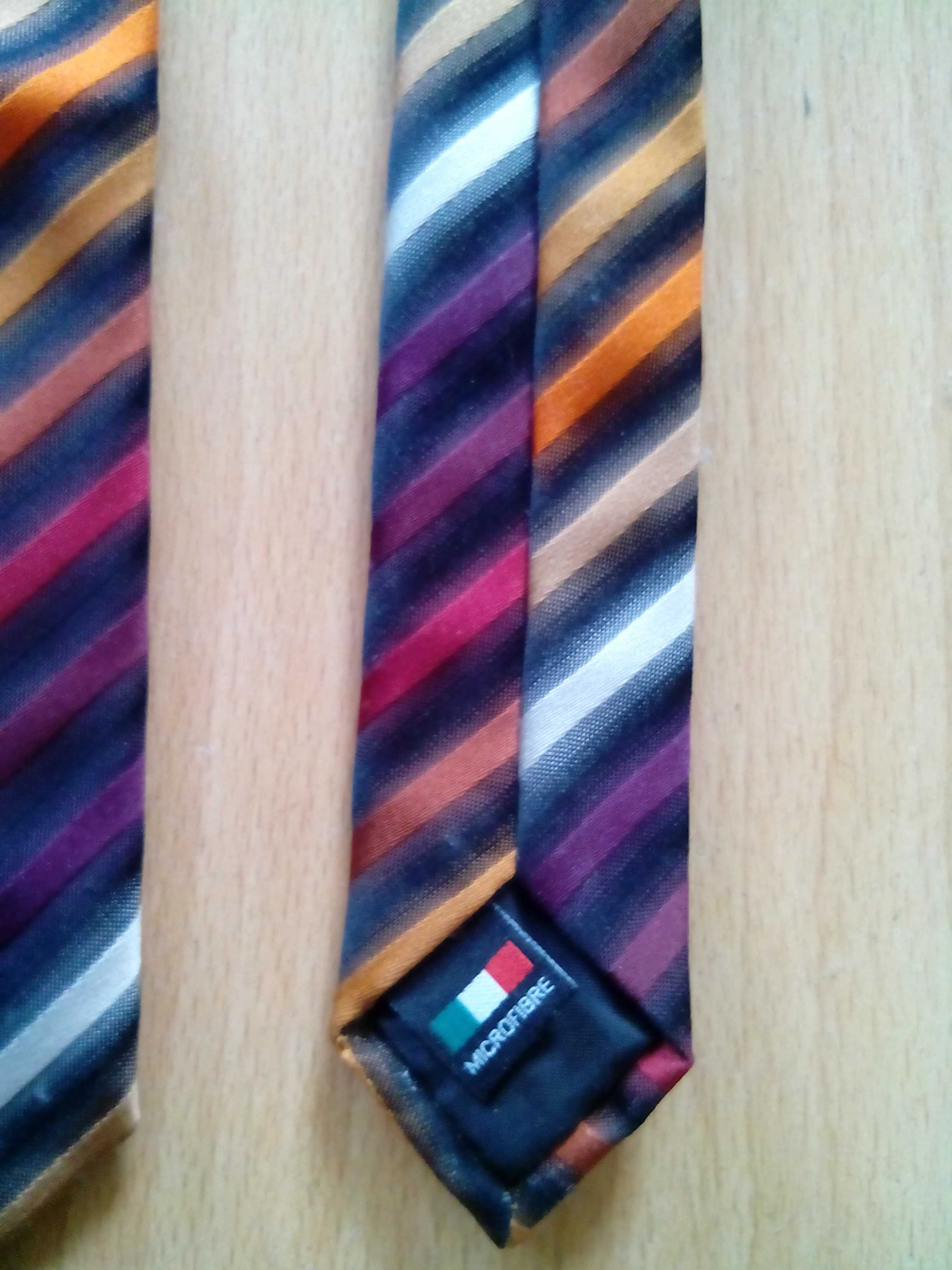 szeroki krawat męski w kolorowe paski, rosette