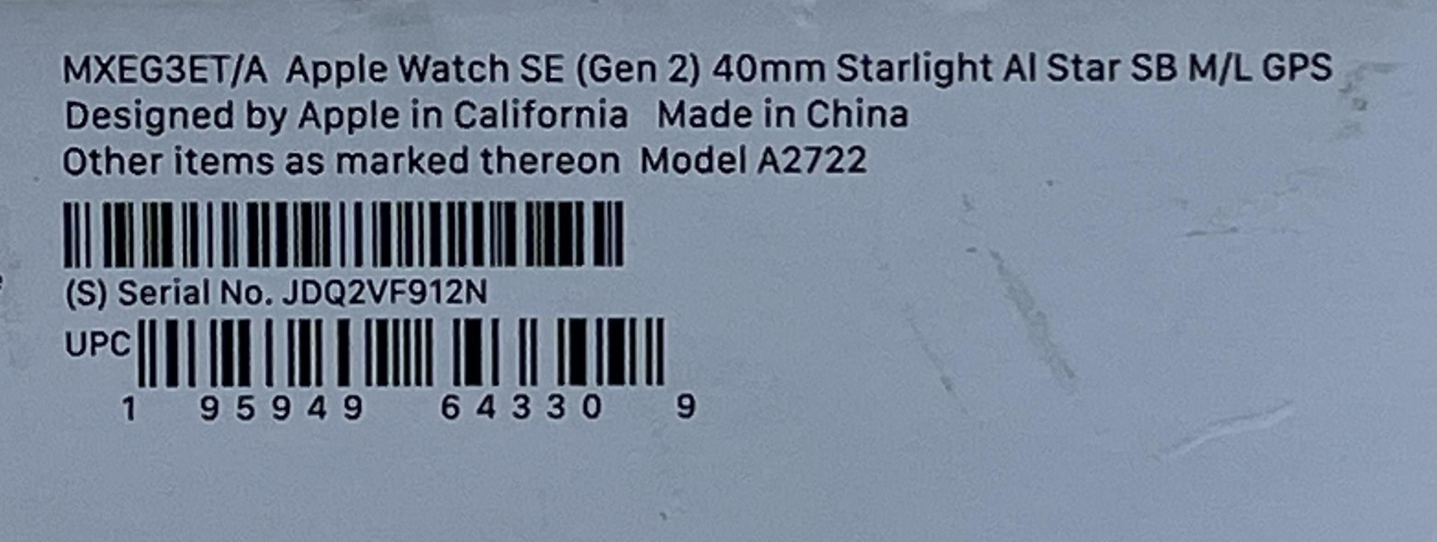 OUTLET Apple Watch SE 2gen 40mm Bateria 100% V23