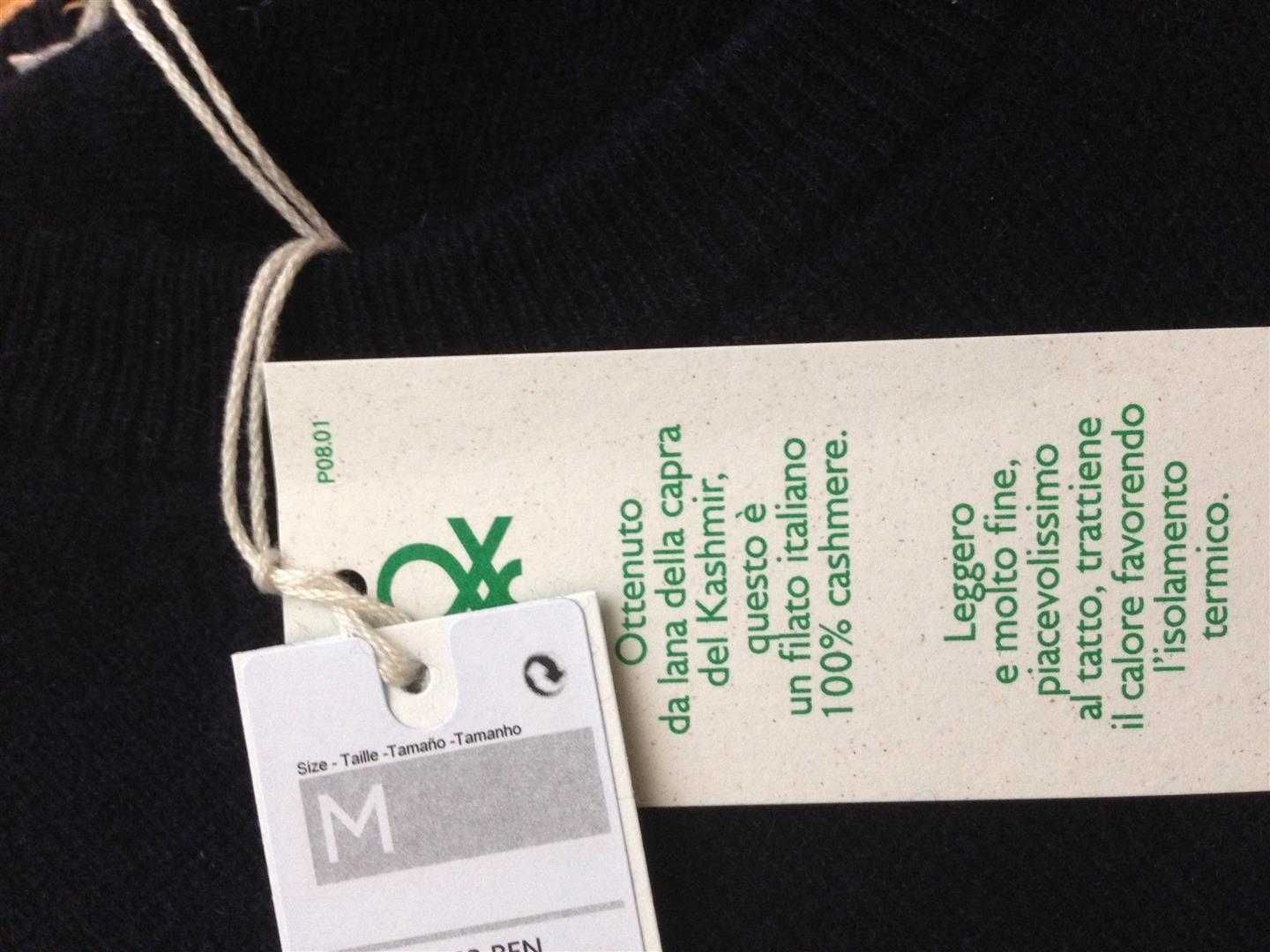 Camisola Benetton 100% caxemira azul escuro tamanho M