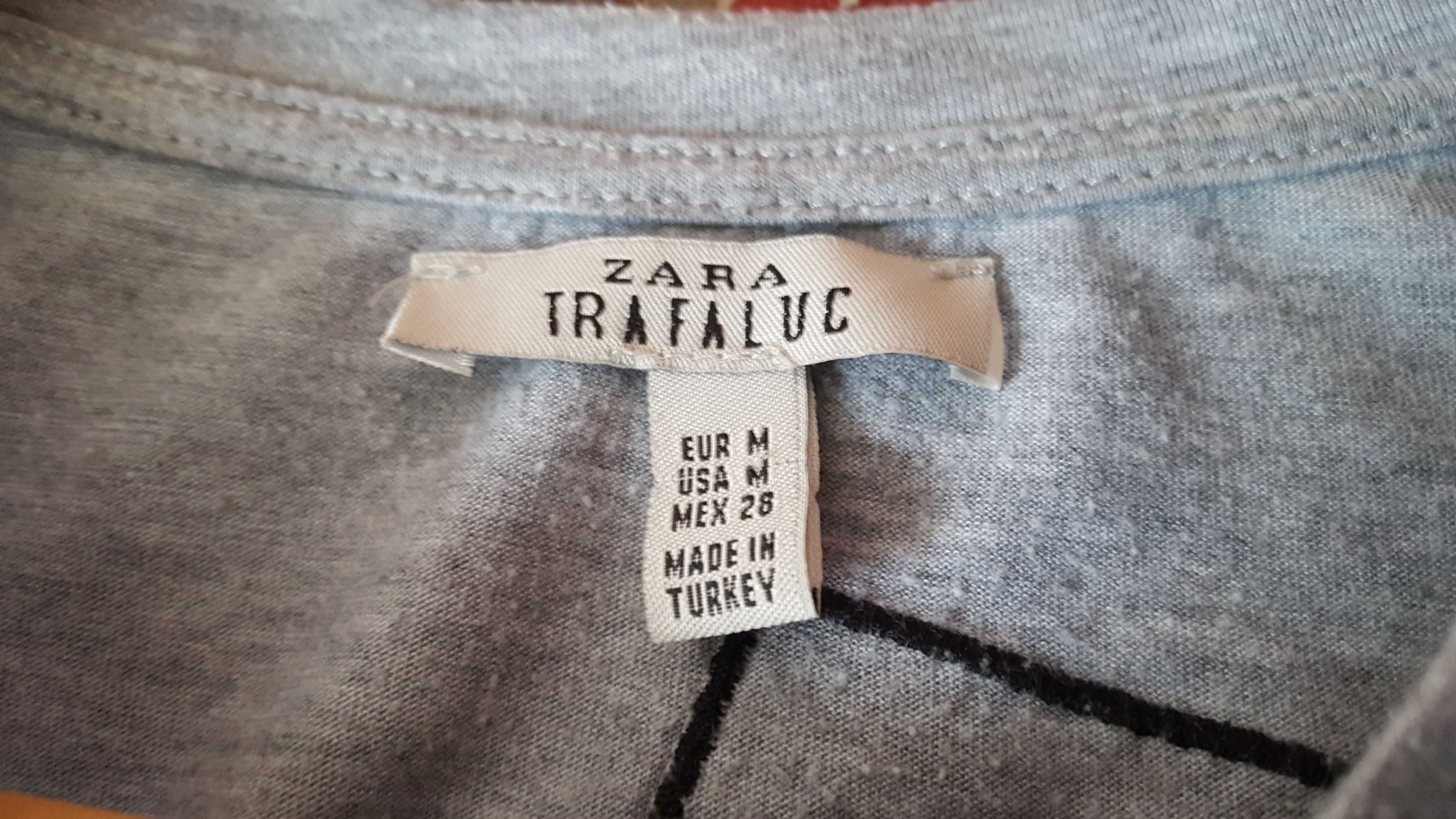 Szara bluzka z czarno-białym napisem, T-shirt Zara, M