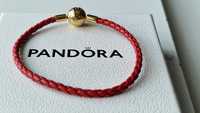 Pandora bransoletka czerwona skórzana