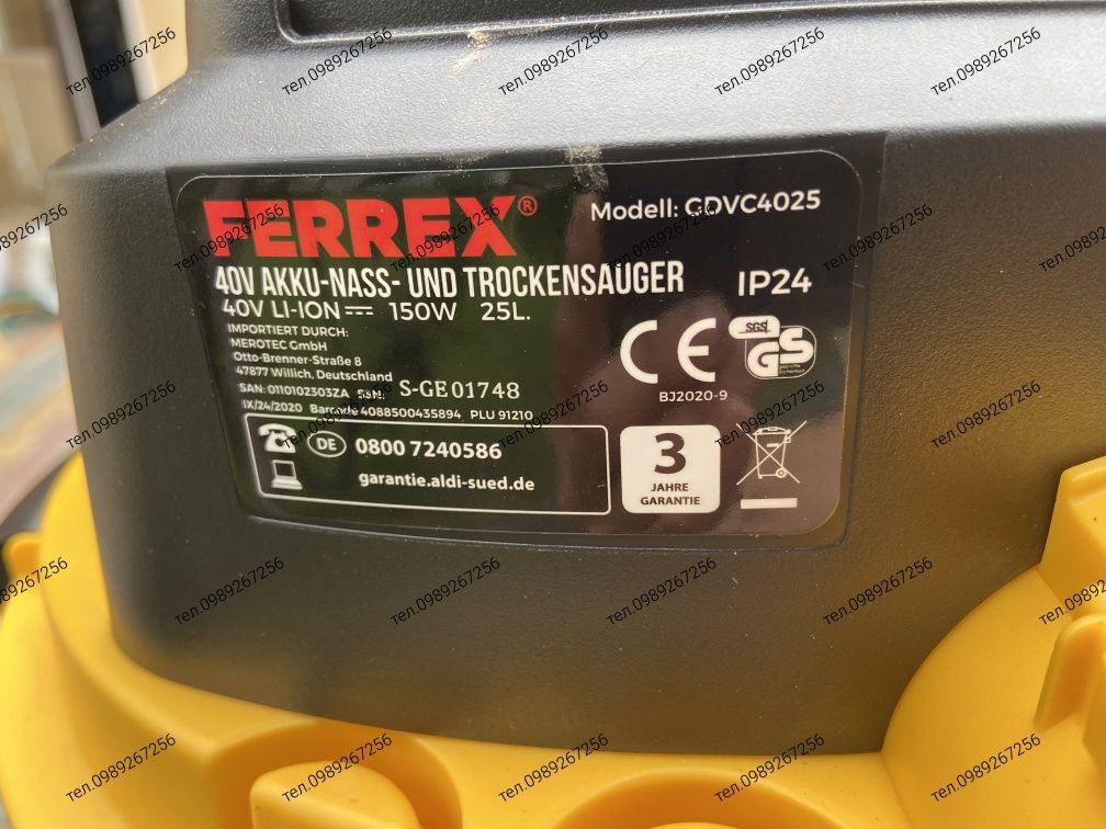 Акумуляторний пилосос, будівельний, пылесос FERREX Німеччина