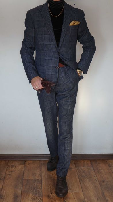 Garnitur Medicine Roz. M Kol. Granatowy Krata Slim Fit