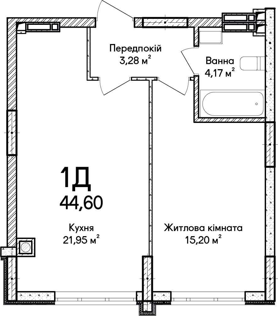 1к квартира 45м² в ЖК бізнес-класу Синергія Сіті. Вигідна інвестиція!