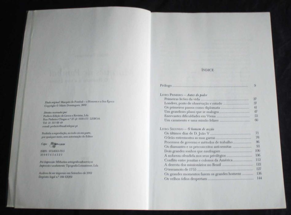 Livro O Marquês de Pombal Mário Domingues Prefácio