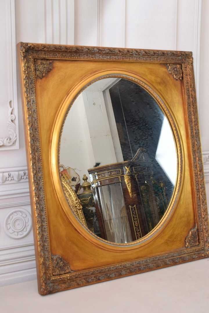 Pałacowe Złote Lustro z Francji OWAL - Piękna Rama