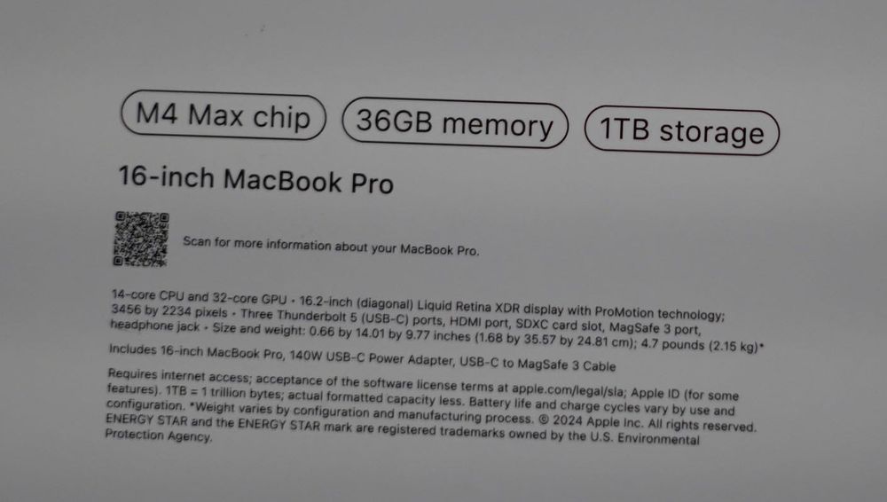 MacBook Pro 16 M4 Max 36GB/1TB (Новий з пломбами)