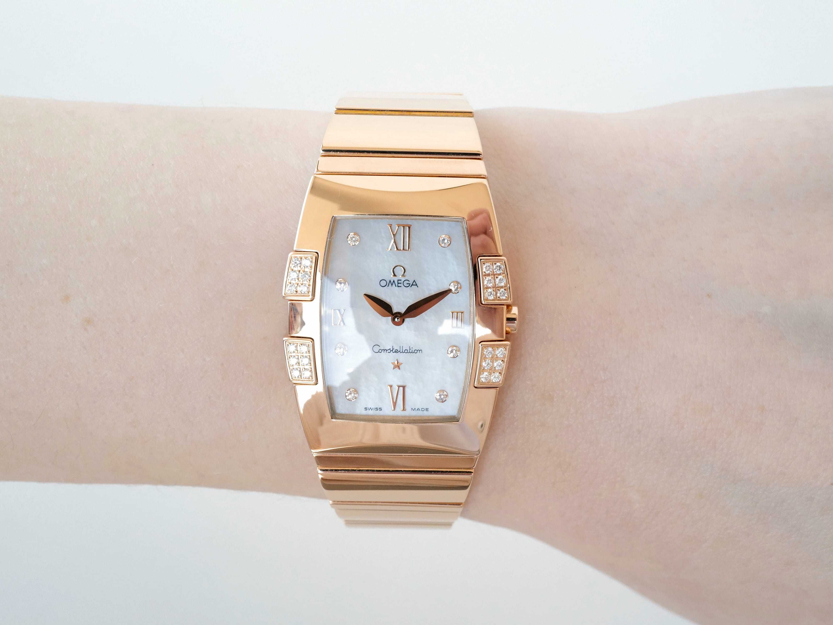 Omega Constellation Quartz Quadrella Quartz 18K Rose Gold MOP Dial