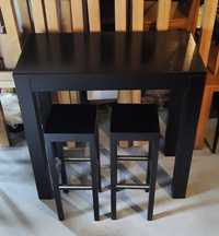 Stół barowy bufet + 2*stołek barowy hoker czarny drewniany loft MUJI