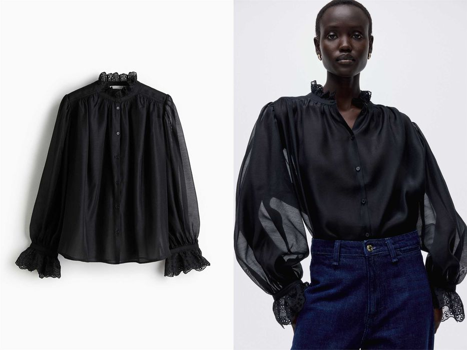 Bluzka z haftem angielskim S nowa kolekcja czarna PROMOCJA koszula