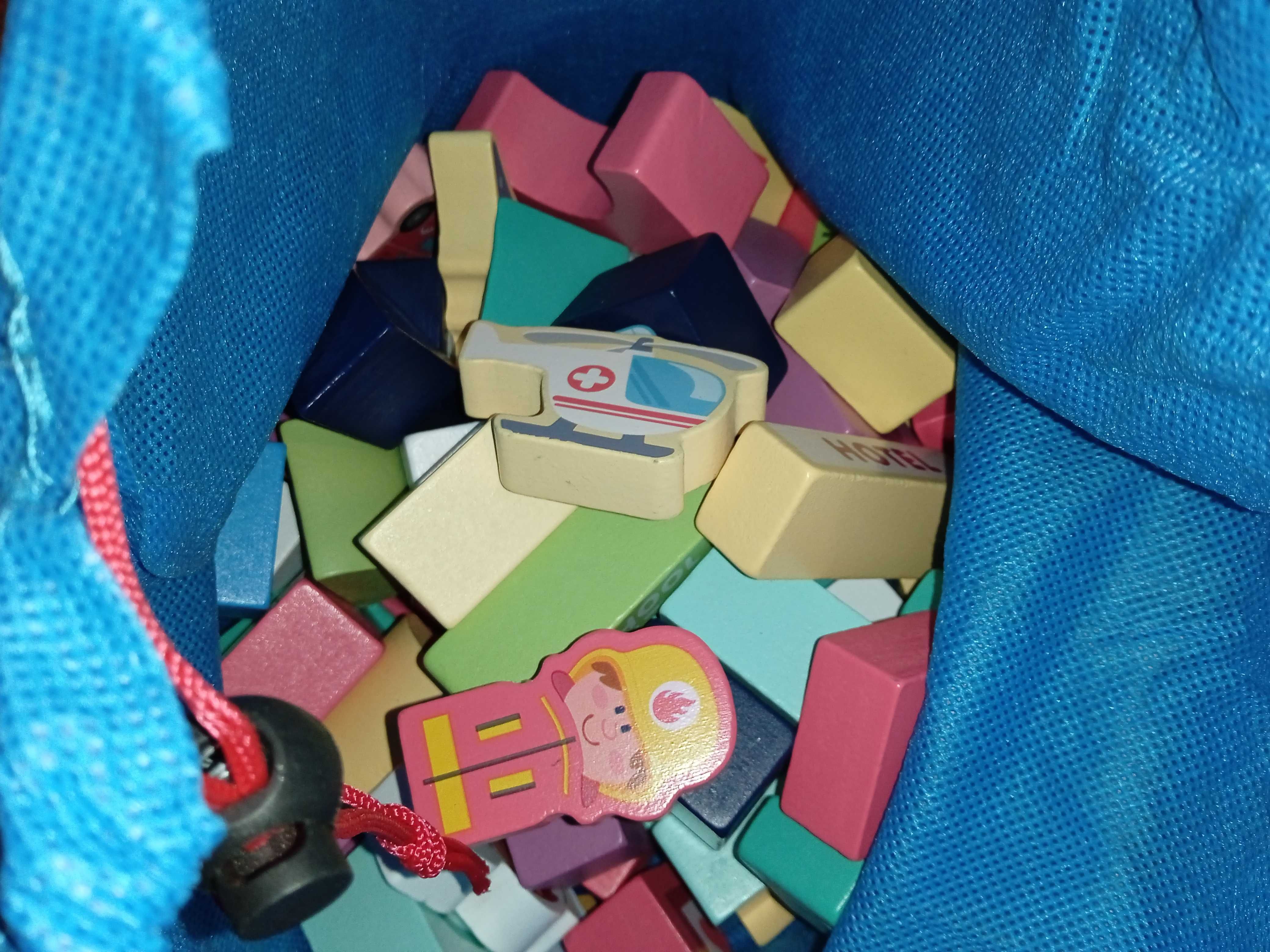 Drewniane Klocki +puzzle Miasto Auta Montessori 120 elem oryg pudełko