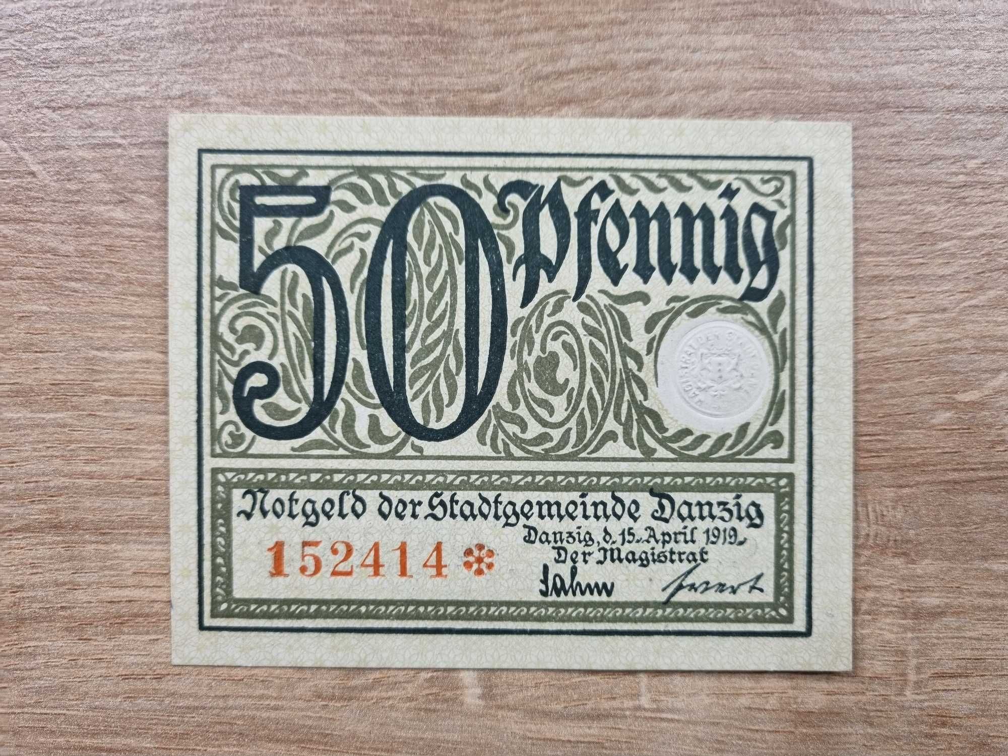 50 pfennig 1919 zielone Gdańsk WMG 50 fennig 1919r UNC