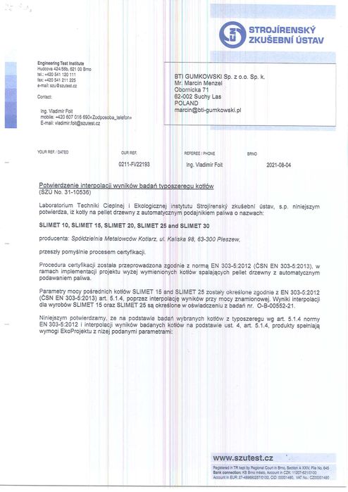 Kocioł SLIMET 10 kW na pellet  Lista ZUM Czyste Powietrze