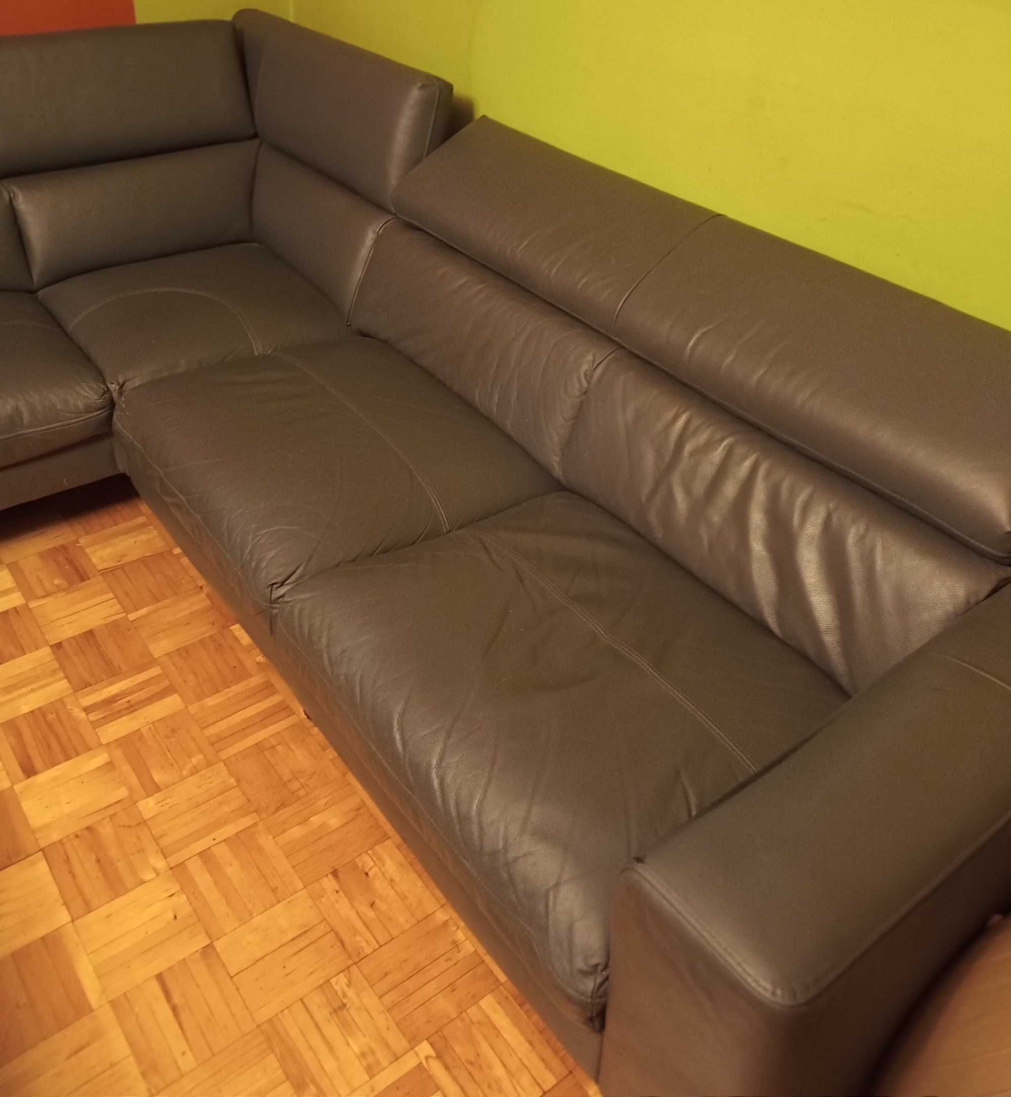 Narożnik skórzany Bydgoskie Meble - skóra, regulowane zagłówki, relax