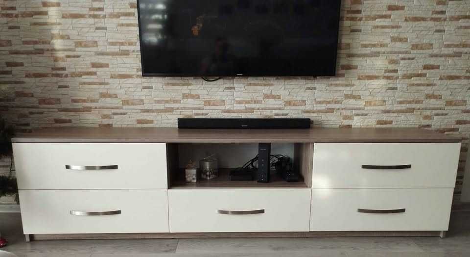 Szafka RTV dąb sonoma trufel fronty złamana biel