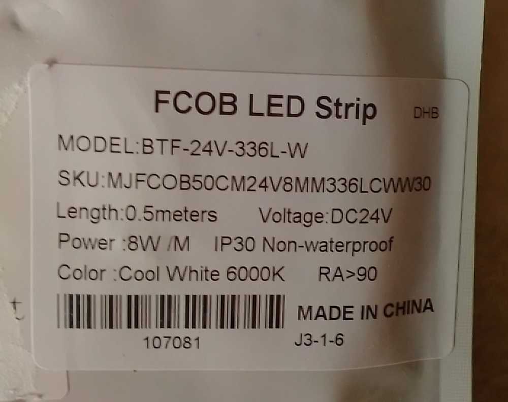Светодиодная LED лента 24v 336led, FOB COB,RA90,Cool White, длина 50см