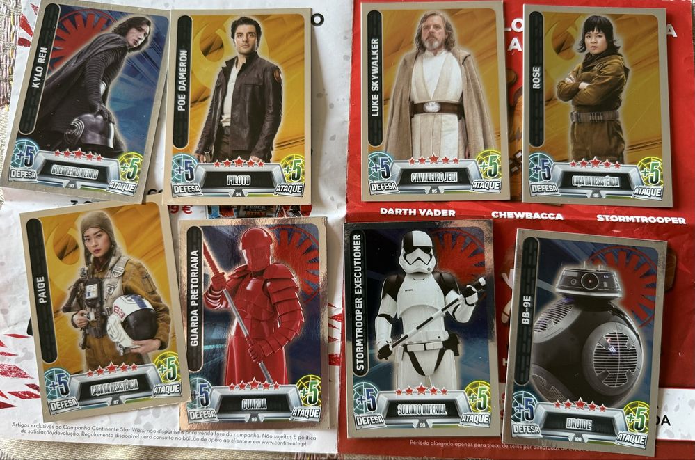 Lote 64 cartas Star Wars Topps Force Attax (8 brilhantes)
