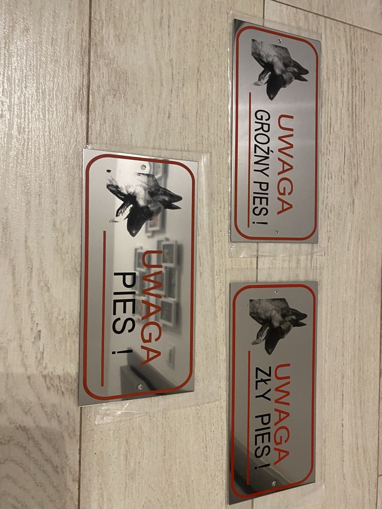 Tabliczka ostrzegawcza uwaga pies 4 sztuki