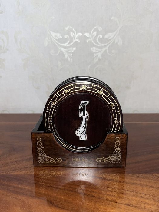 Бирдекели подставки под чашки бокалы Япония винтаж перламутр дерево