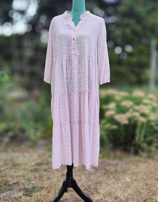 Długa sukienka kwiaty XL 42 bawełna floral luźna cottage romantyczna