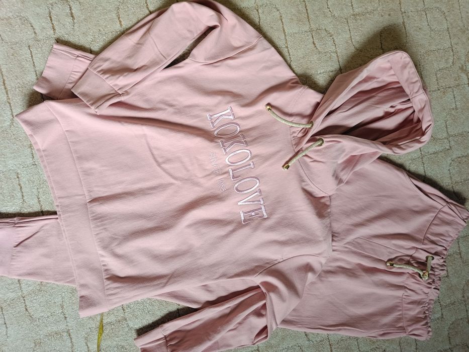 Dres damski zestaw KOKOLOVE M spodnie bluza z kapturem pudrowy róż