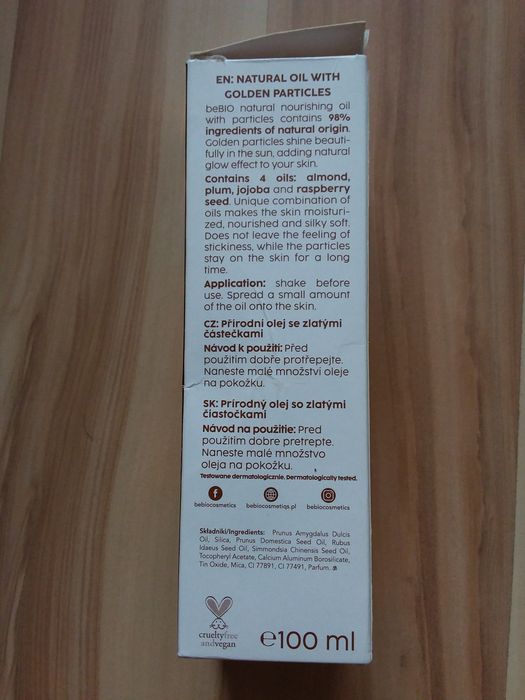 beBIO Cosmetics naturalny olejek że złotymi drobinkami 100ml NOWY