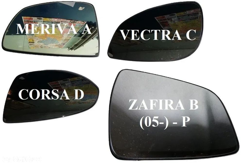 OPEL MERIVA A B ZAFIRA B C CORSA D VECTRA C ASTRA II III IV V INSIGNIA GRZANY WKŁAD LUSTERKA ORYGINAŁ PRAWY LEWY