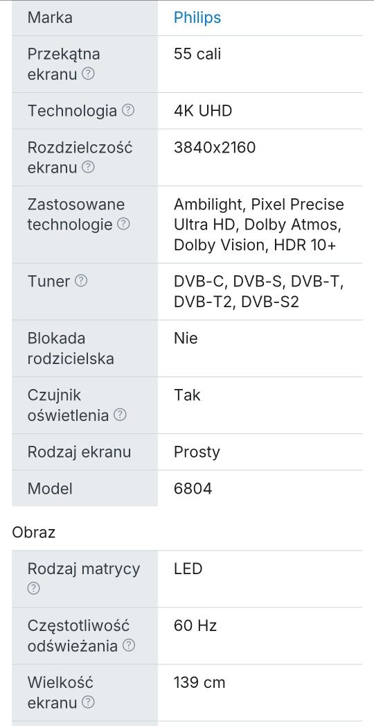 Biały Philips 55cali 4K UHD Ambilight SMART telewizor