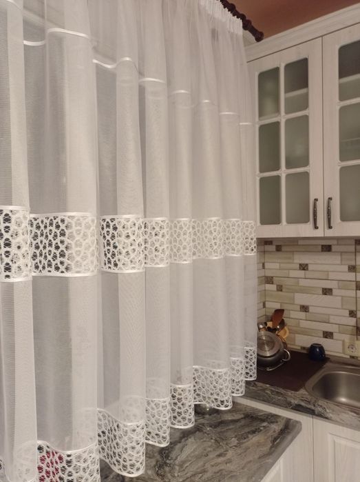 Тюль біла коротка 1.54, фіранка на кухню, в дитячу