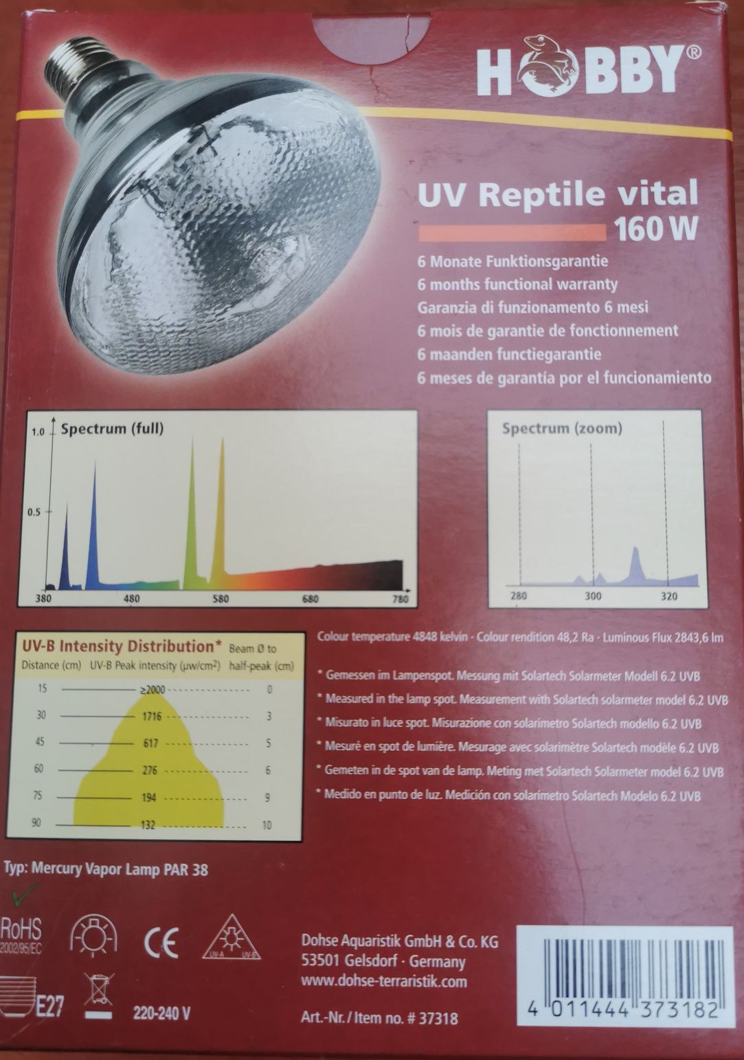 Lampa UVB MVL Reptile Vital 160W do terrarium agama