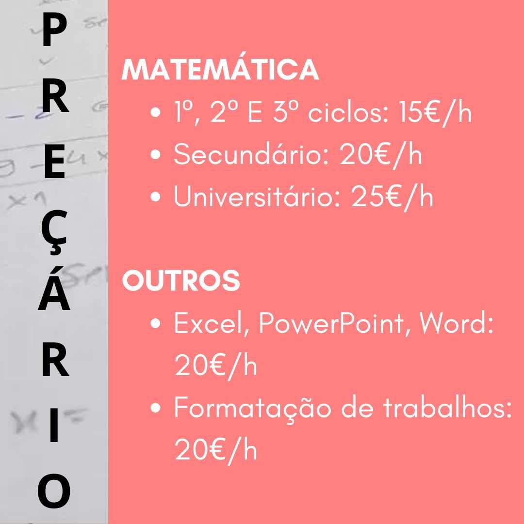 Explicações de Matemática, Cálculo, MAC, Maiores 23, Excel (Setúbal)