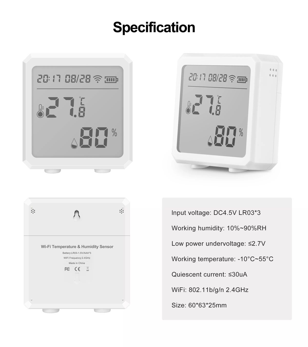 Беспроводной вай-фай wi-fi датчик температуры и влажности Tuya/Smart L