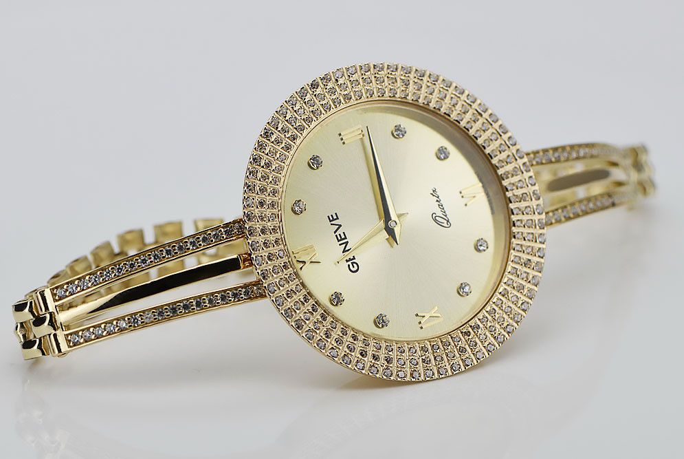 Prześliczny 14k 585 złoty damski zegarek Geneve lw021y Złoty