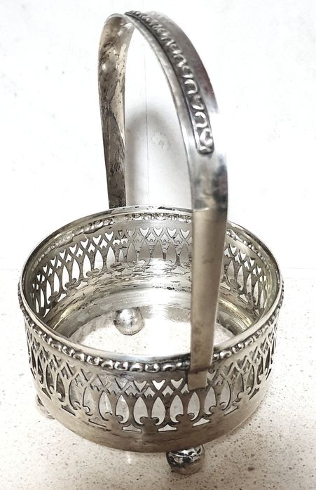 Pequenas antigas cestas prateada / niquelada com vidro inserido