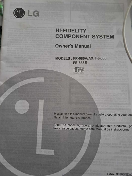 wieża LG FR-686, 2xgłośniki, pilot moc 240