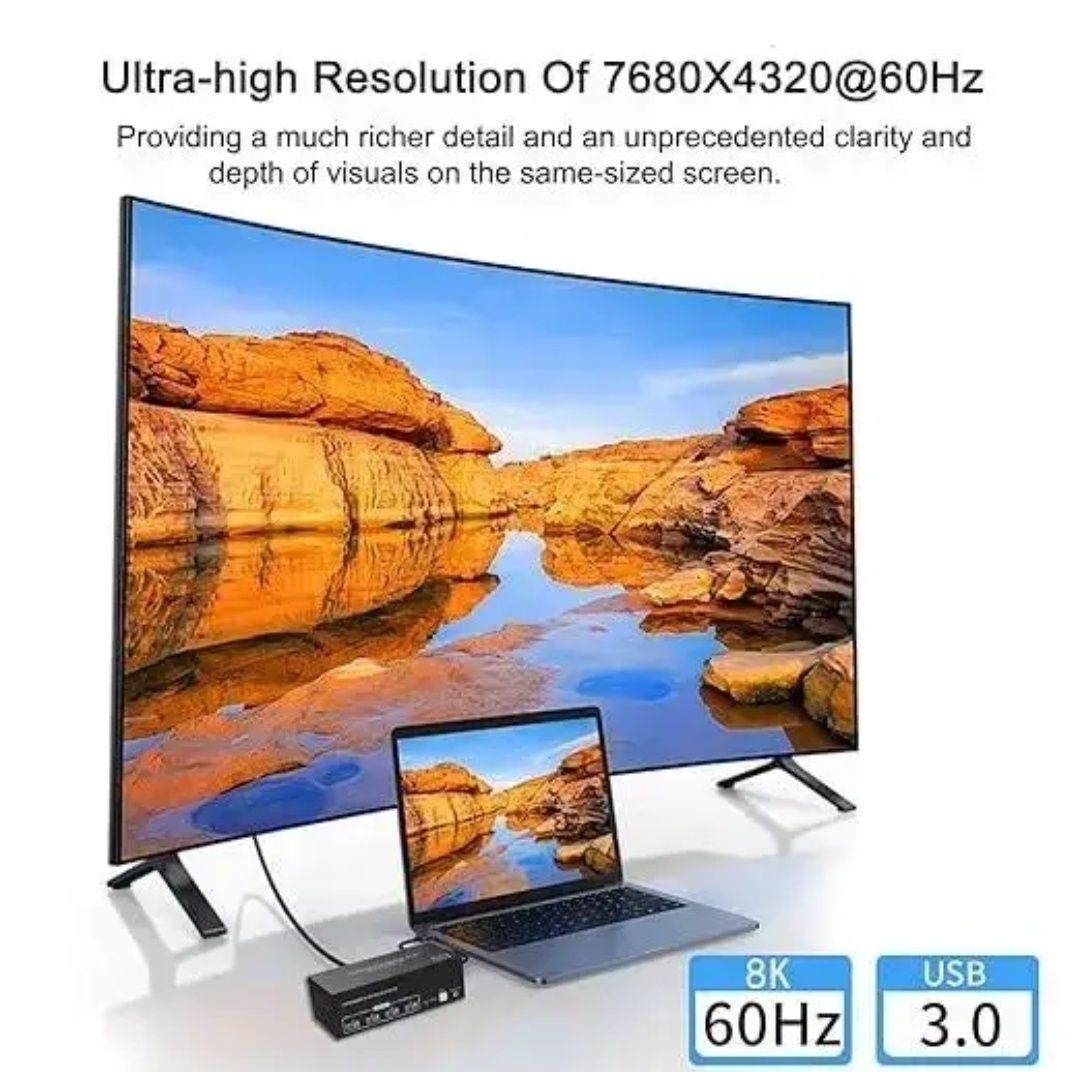 KVM-перемикач VPFET 8K на 3 монітори для 2 ПК HDMI і DP 4 USB 3.0 чорн