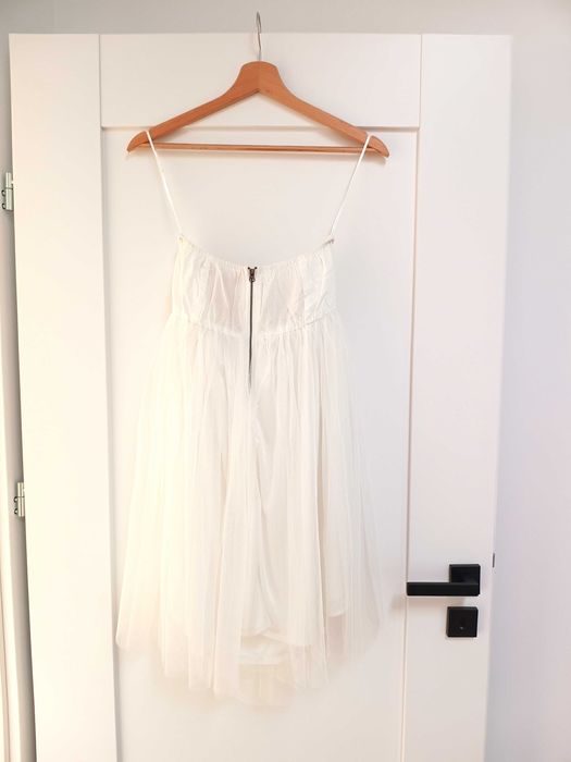 Biała weselna sukienka z gipiura i perełkami 38M nawesele ślub kremowa