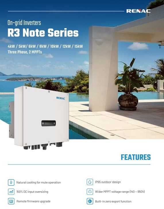 Inversor Fotovoltaico R3 Note Series Three Phase 10KW – RENAC