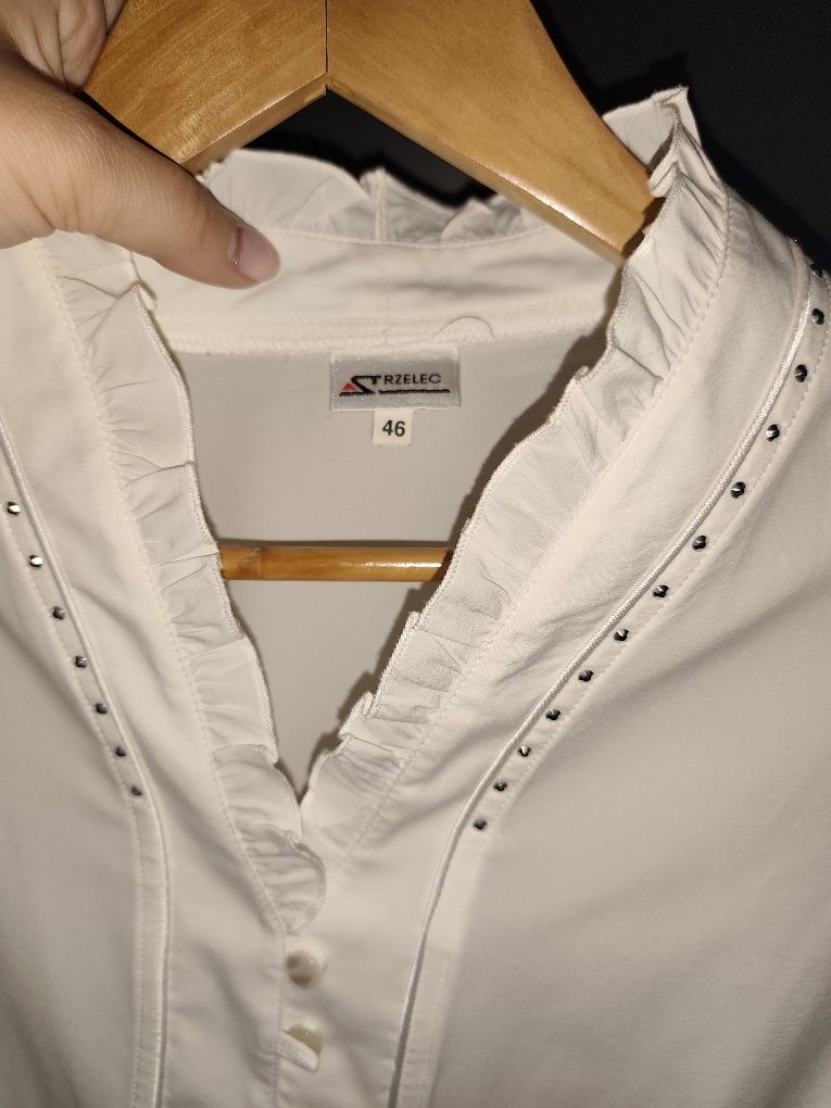 Bluzka damska biała koszulowa elegancka stójka 46/xxxl marka Strzelec