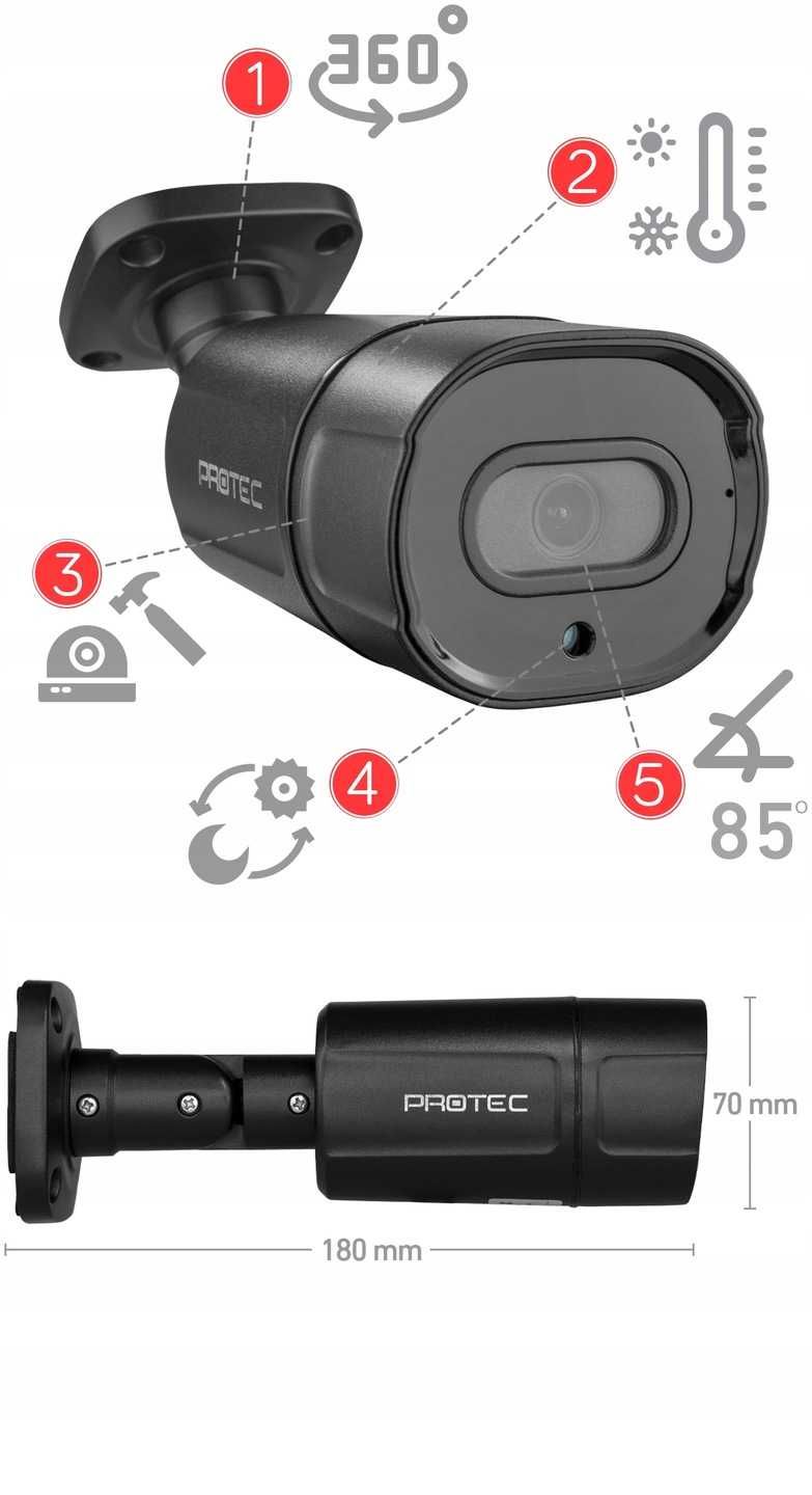 Zestaw monitoringu Protec PR-XVR-02T8BL kamery / dysk