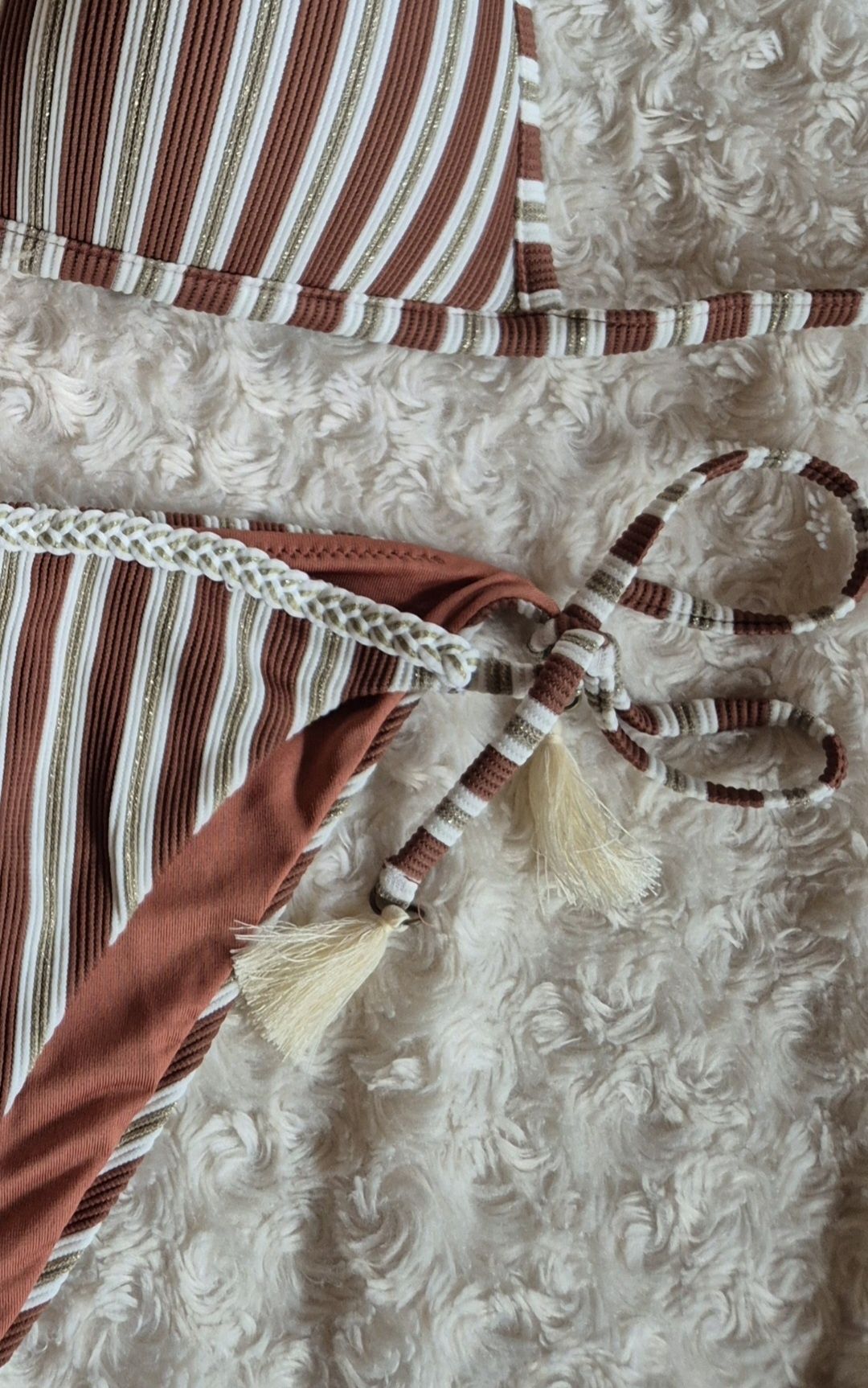 Kostium kąpielowy Calzedonia S 80A/75B/70C brązowy biały złoty paski
