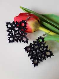 Czarne kolczyki koronkowe frywolitka handmade