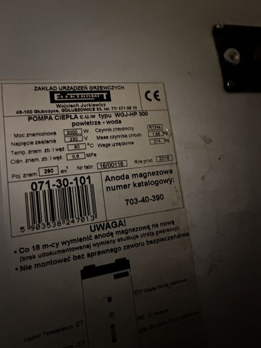 Pompa ciepła CWU  Cieplej wody Elektromet WGJ HP300