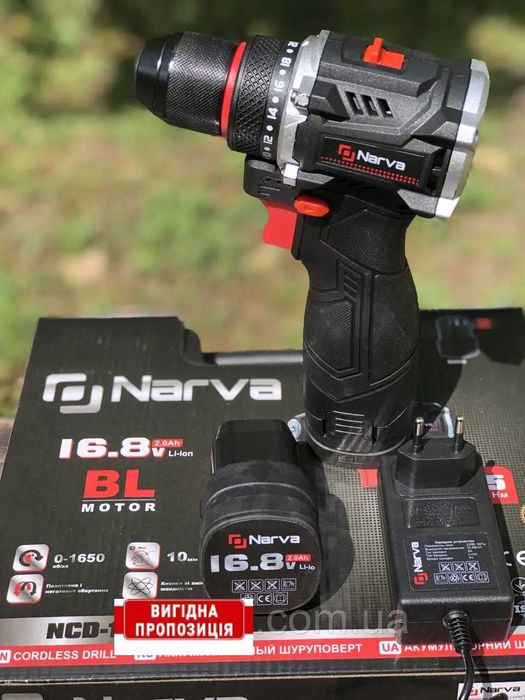 Шуруповерт аккумуляторный NARVA 45 НM/бесщеточный/2 аккум/16В