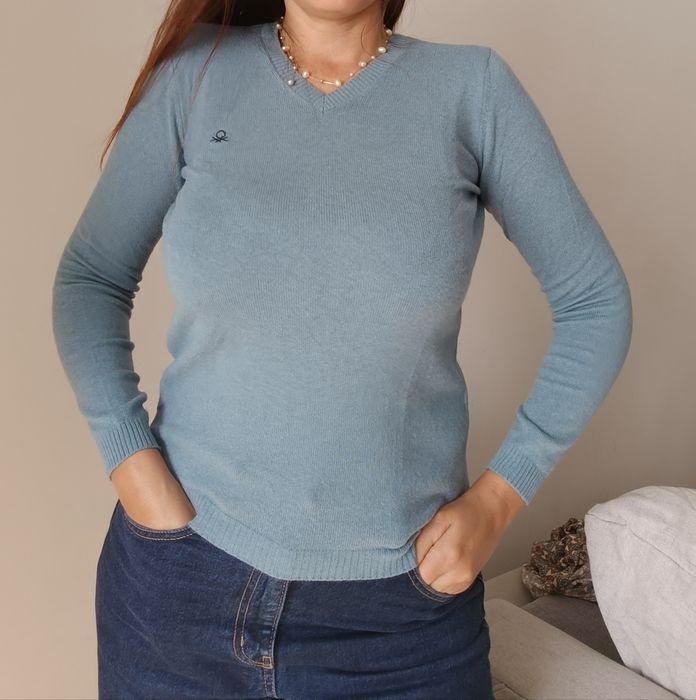 Wełniany, lekki sweter damski S/M, Benetton