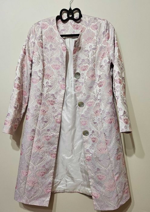 Piękny komplet pastelowy sukienka płaszczyk r 40 42